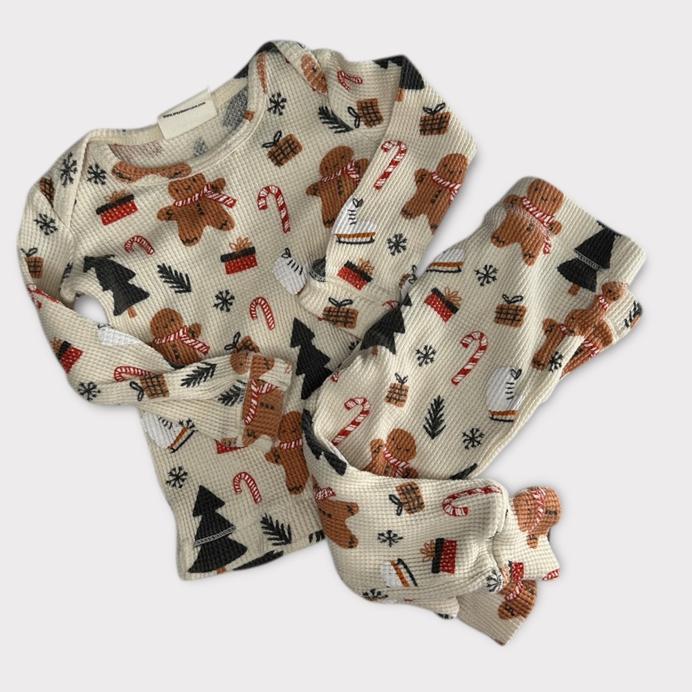 Spearmint Baby Gingerbread Christmas Waffle Knit Holiday PJ Set | 12-18 mo